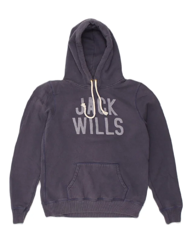 JACK WILLS Womens Graphic Hoodie Jumper UK 14 Medium Navy Blue Cotton Hoodie with Slim Fit Tailored Modern