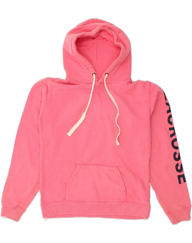 JACK WILLS Womens Graphic Hoodie Jumper UK 14 Medium Pink Cotton Hoodie with Exposed Zipper Edgy Industrial