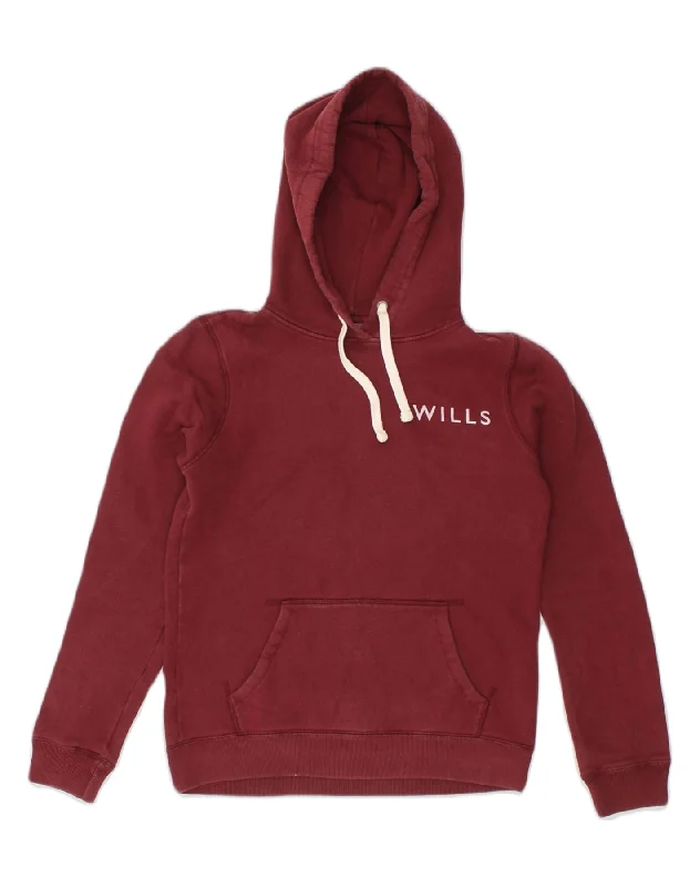 JACK WILLS Womens Graphic Hoodie Jumper UK 8 Small Burgundy Cotton Hoodie with Slit Hem Functional Movement JACK WILLS Womens Graphic Hoodie Jumper UK 8 Small Burgundy Cotton Hoodie with Slit Hem Functional Movement
