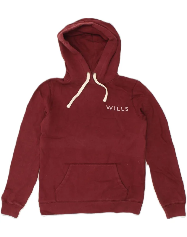 JACK WILLS Womens Graphic Hoodie Jumper UK 8 Small Burgundy Cotton Hoodie with Applique Textured Unique JACK WILLS Womens Graphic Hoodie Jumper UK 8 Small Burgundy Cotton Hoodie with Applique Textured Unique