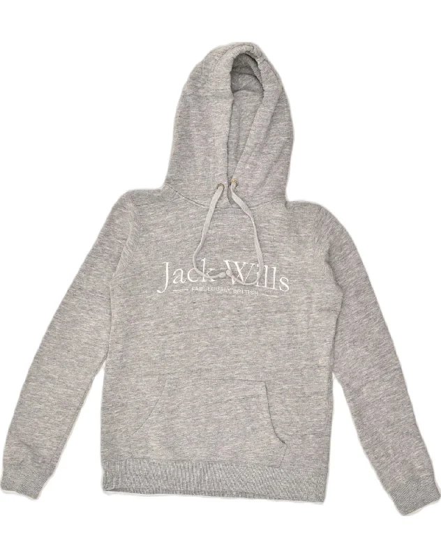 JACK WILLS Womens Graphic Hoodie Jumper UK 8 Small Grey Cotton Hoodie with Relaxed Fit Easy Casual JACK WILLS Womens Graphic Hoodie Jumper UK 8 Small Grey Cotton Hoodie with Relaxed Fit Easy Casual