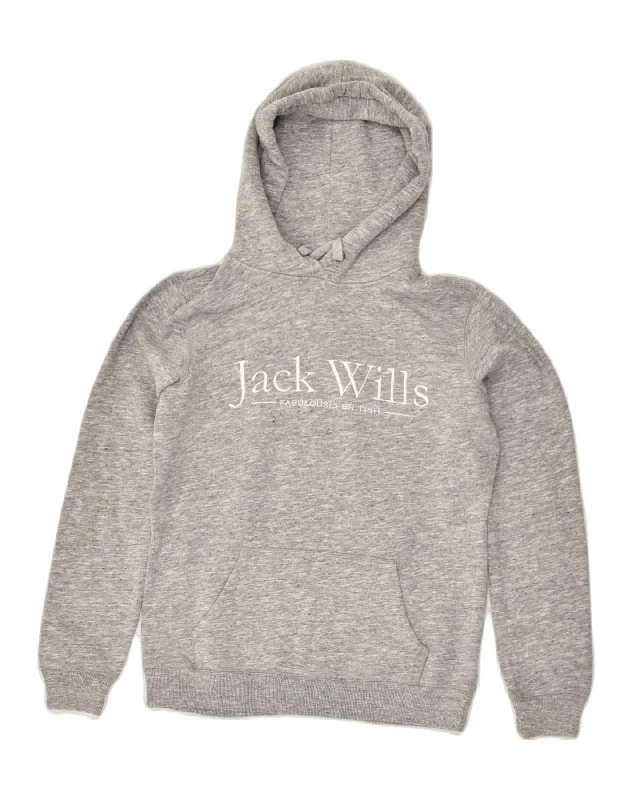 JACK WILLS Womens Graphic Hoodie Jumper UK 8 Small Grey Cotton Hoodie with Frayed Bohemian Relaxed JACK WILLS Womens Graphic Hoodie Jumper UK 8 Small Grey Cotton Hoodie with Frayed Bohemian Relaxed
