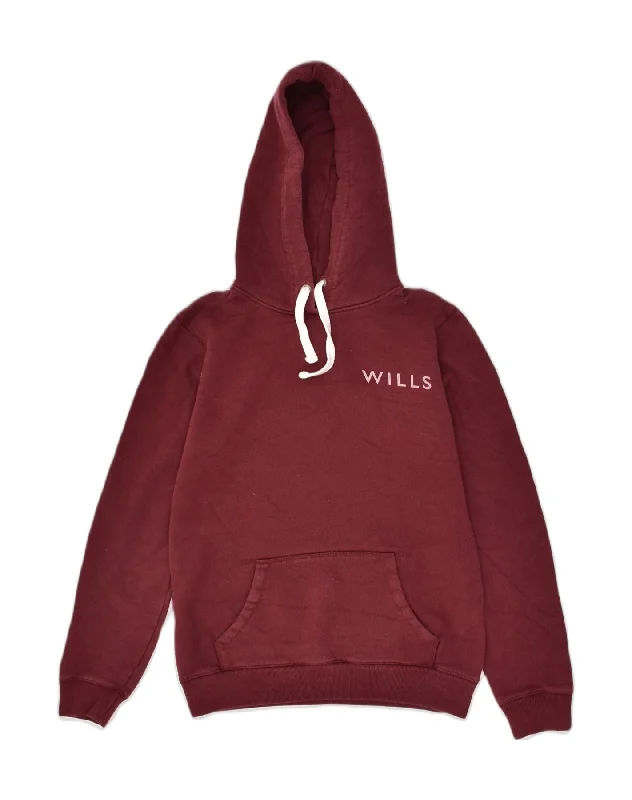 JACK WILLS Womens Graphic Hoodie Jumper UK 8 Small Maroon Cotton Hoodie with Hidden Zipper Minimalist Clean JACK WILLS Womens Graphic Hoodie Jumper UK 8 Small Maroon Cotton Hoodie with Hidden Zipper Minimalist Clean