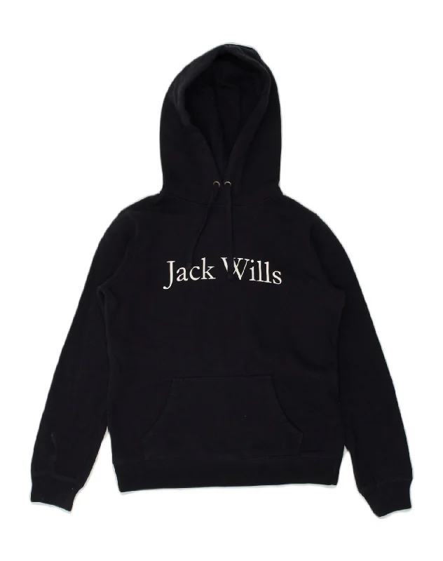 JACK WILLS Womens Graphic Hoodie Jumper UK 8 Small Navy Blue Cotton Hoodie with Stripes Bold Sporty JACK WILLS Womens Graphic Hoodie Jumper UK 8 Small Navy Blue Cotton Hoodie with Stripes Bold Sporty