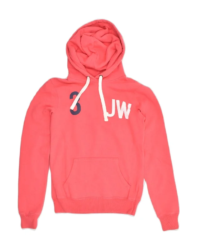 JACK WILLS Womens Graphic Hoodie Jumper UK 8 Small Pink Cotton Hoodie with Pastel Soft Subtle