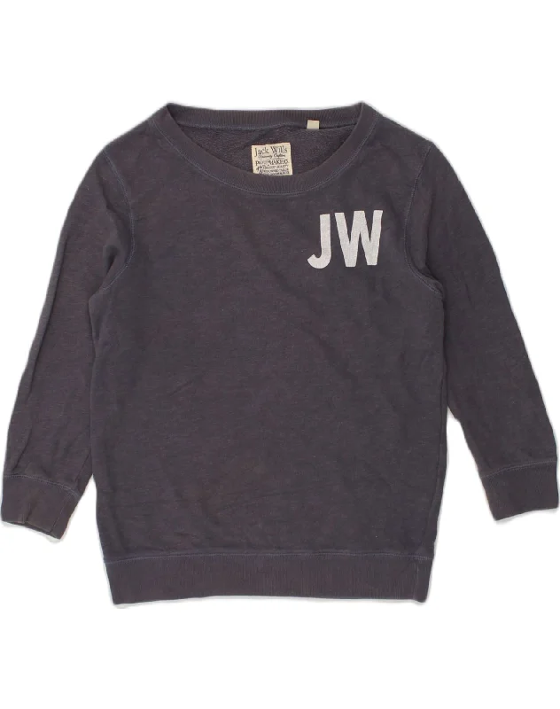 JACK WILLS Womens Graphic Sweatshirt Jumper UK 10 Small Grey Cotton Hoodie with Contrast Stitching Detailed Premium