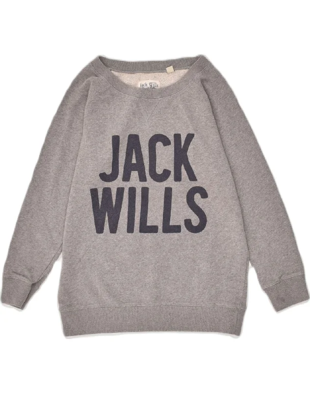 JACK WILLS Womens Graphic Sweatshirt Jumper UK 10 Small Grey Cotton Hoodie with Fur Luxurious Winter JACK WILLS Womens Graphic Sweatshirt Jumper UK 10 Small Grey Cotton Hoodie with Fur Luxurious Winter