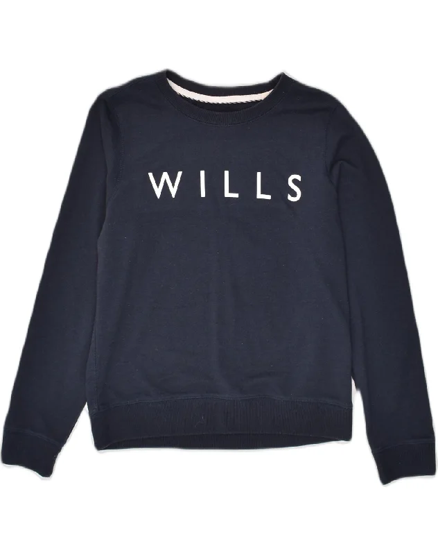 JACK WILLS Womens Graphic Sweatshirt Jumper UK 10 Small Navy Blue Cotton Hoodie with Elastic Cuffs Stretchable Comfortable JACK WILLS Womens Graphic Sweatshirt Jumper UK 10 Small Navy Blue Cotton Hoodie with Elastic Cuffs Stretchable Comfortable
