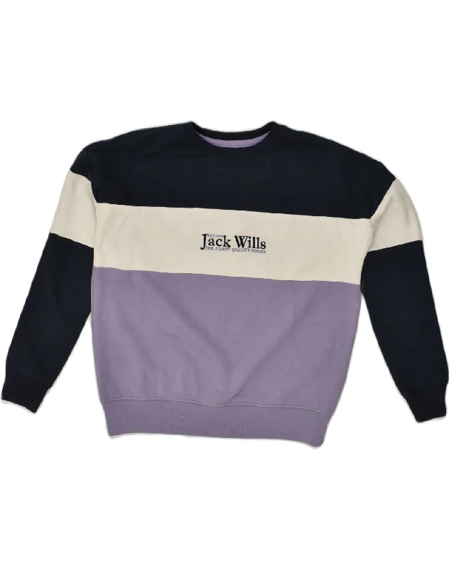 JACK WILLS Womens Graphic Sweatshirt Jumper UK 12 Medium Purple Hoodie with Hem Contrast Bold Stylish JACK WILLS Womens Graphic Sweatshirt Jumper UK 12 Medium Purple Hoodie with Hem Contrast Bold Stylish