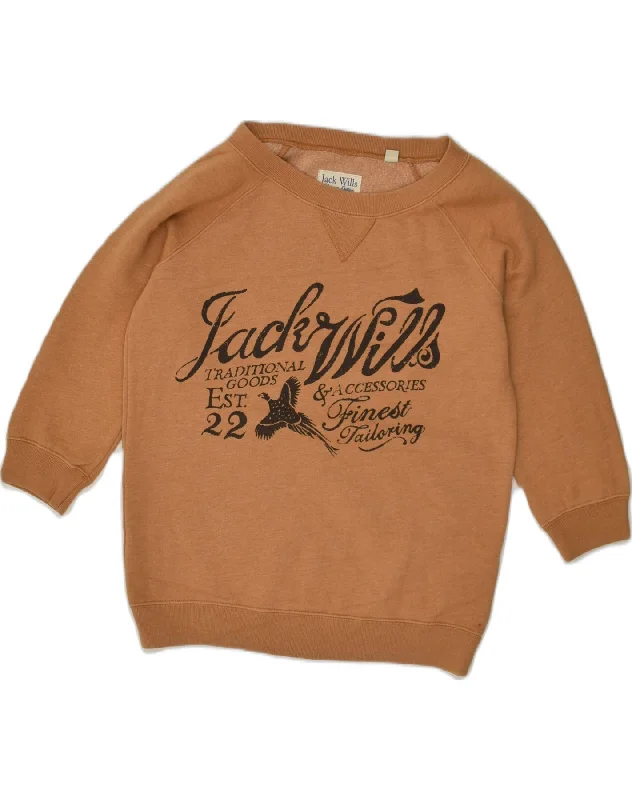JACK WILLS Womens Graphic Sweatshirt Jumper UK 8 Small Brown Cotton Hoodie Sweatshirt Pullover JACK WILLS Womens Graphic Sweatshirt Jumper UK 8 Small Brown Cotton Hoodie Sweatshirt Pullover