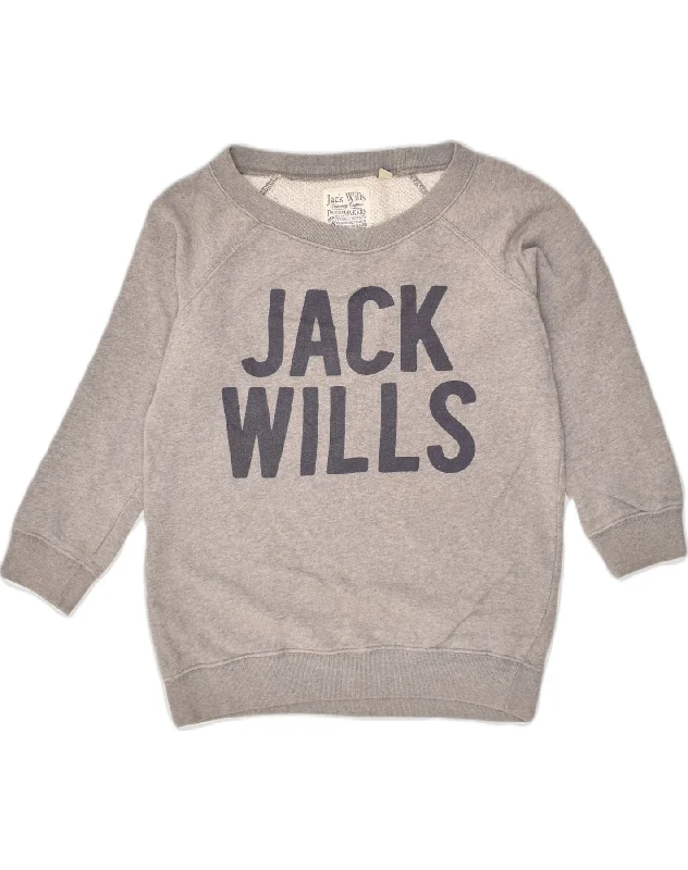 JACK WILLS Womens Graphic Sweatshirt Jumper UK 8 Small Grey Cotton Hoodie with Pattern Geometric Abstract JACK WILLS Womens Graphic Sweatshirt Jumper UK 8 Small Grey Cotton Hoodie with Pattern Geometric Abstract