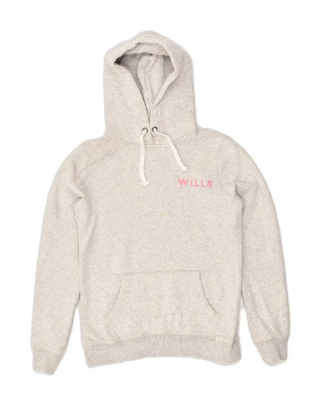 JACK WILLS Womens Hoodie Jumper UK 10 Small Grey Cotton Hoodie with Logo Branding Identity