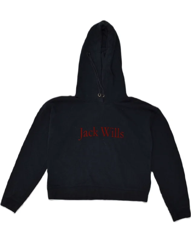 JACK WILLS Womens Hoodie Jumper UK 12 Medium Navy Blue Cotton Zip Hoodie Drawstring Kangaroo Pocket