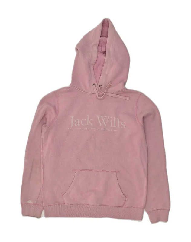 JACK WILLS Womens Hoodie Jumper UK 14 Large Pink Cotton Hoodie with Hem Drawcord Adjustable Customizable