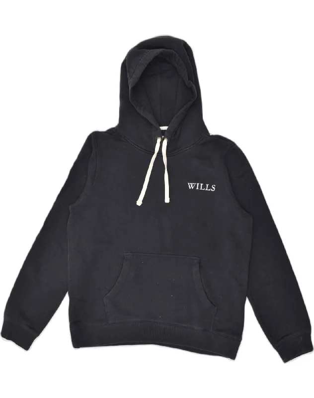 JACK WILLS Womens Hoodie Jumper UK 16 Large Navy Blue Cotton Hoodie with Drawcord Adjustable Secure