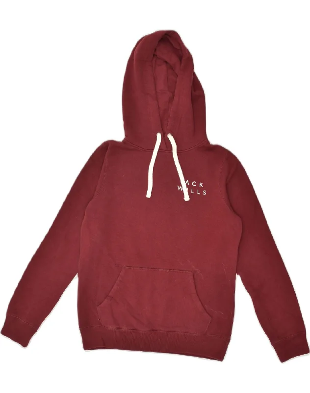 JACK WILLS Womens Hoodie Jumper UK 8 Small Maroon Cotton Hoodie with Ribbed Cuffs Snug Fit Comfort