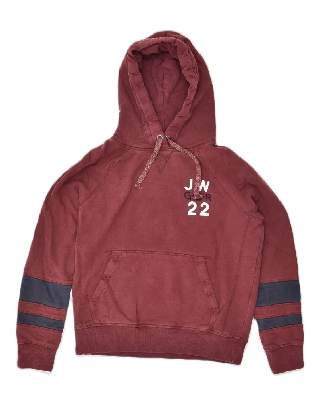 JACK WILLS Womens Loose Fit Graphic Hoodie Jumper UK 10 Small Burgundy Hoodie with Snap Buttons Easy Quick