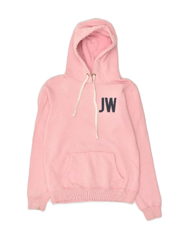 JACK WILLS Womens Loose Fit Graphic Hoodie Jumper UK 10 Small Pink Cotton Hoodie with Double Zipper Versatile Adjustable