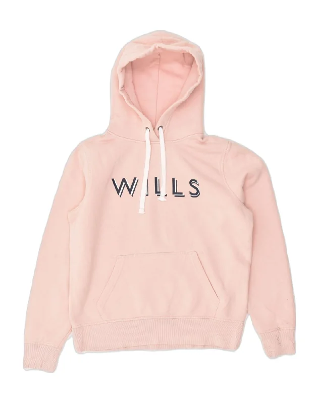 JACK WILLS Womens Loose Fit Graphic Hoodie Jumper UK 12 Medium  Pink Hoodie with V-Neck Classic Versatile