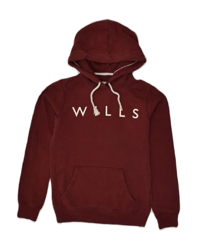 JACK WILLS Womens Loose Fit Graphic Hoodie Jumper UK 6 XS Maroon Cotton Hoodie with Hem Contrast Bold Stylish JACK WILLS Womens Loose Fit Graphic Hoodie Jumper UK 6 XS Maroon Cotton Hoodie with Hem Contrast Bold Stylish