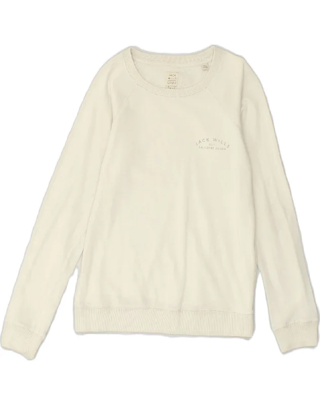 JACK WILLS Womens Loose Fit Sweatshirt Jumper UK 10 Small Off White Cotton Hoodie with Illustration Artistic Creative JACK WILLS Womens Loose Fit Sweatshirt Jumper UK 10 Small Off White Cotton Hoodie with Illustration Artistic Creative