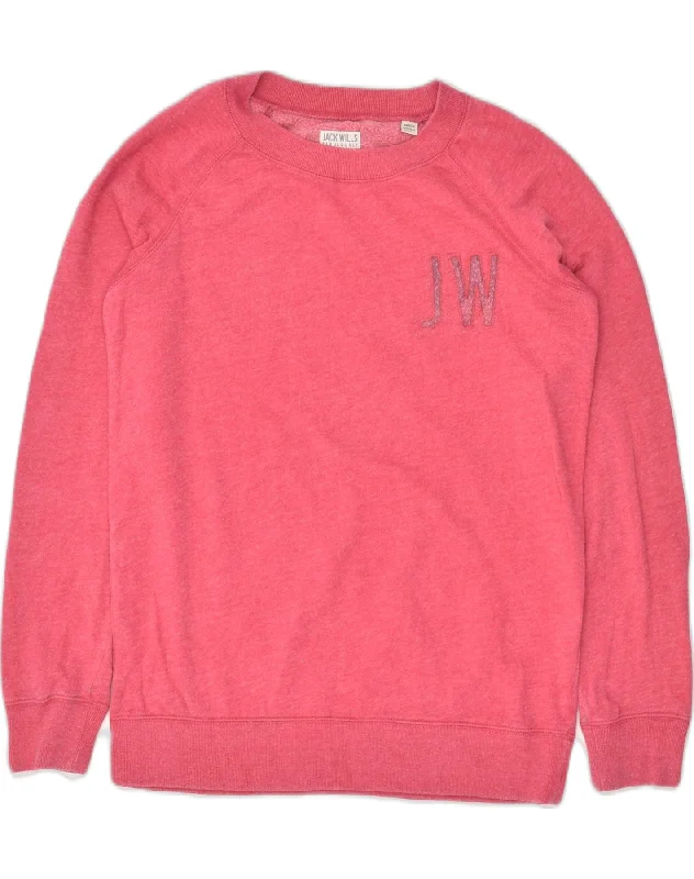 JACK WILLS Womens Loose Fit Sweatshirt Jumper UK 8 Small  Pink Cotton Hoodie with High Neck Warm Protective