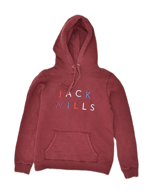 JACK WILLS Womens Oversized Graphic Hoodie Jumper UK 10 Small Burgundy Hoodie with Slim Fit Tailored Modern