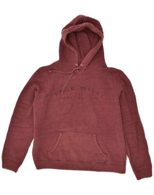 JACK WILLS Womens Oversized Graphic Hoodie Jumper UK 16 Large Burgundy Hoodie with Monochrome Minimalist Simple