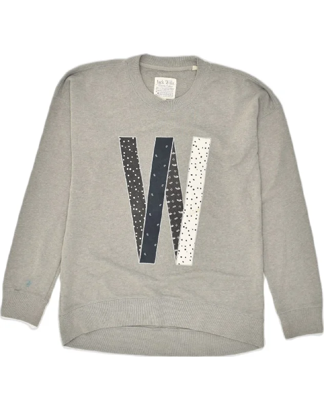 JACK WILLS Womens Oversized Graphic Sweatshirt Jumper UK 10 Small  Grey Hoodie with Hem Lace Feminine Delicate