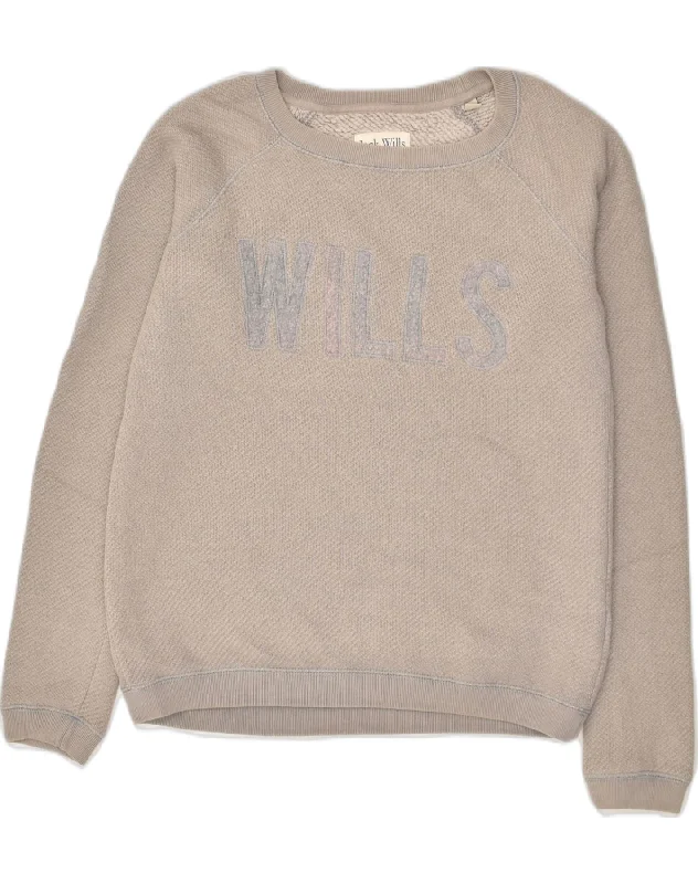 JACK WILLS Womens Oversized Graphic Sweatshirt Jumper UK 8 Small Grey Hoodie with Sequins Glamorous Eye-catching