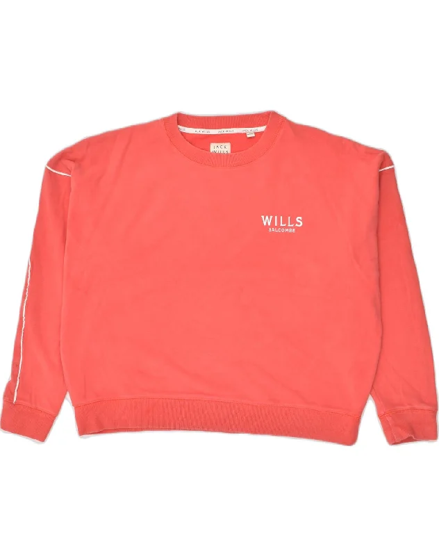 JACK WILLS Womens Oversized Sweatshirt Jumper UK 14 Large Pink Cotton Hoodie with Cuffed Sleeves Snug Secure