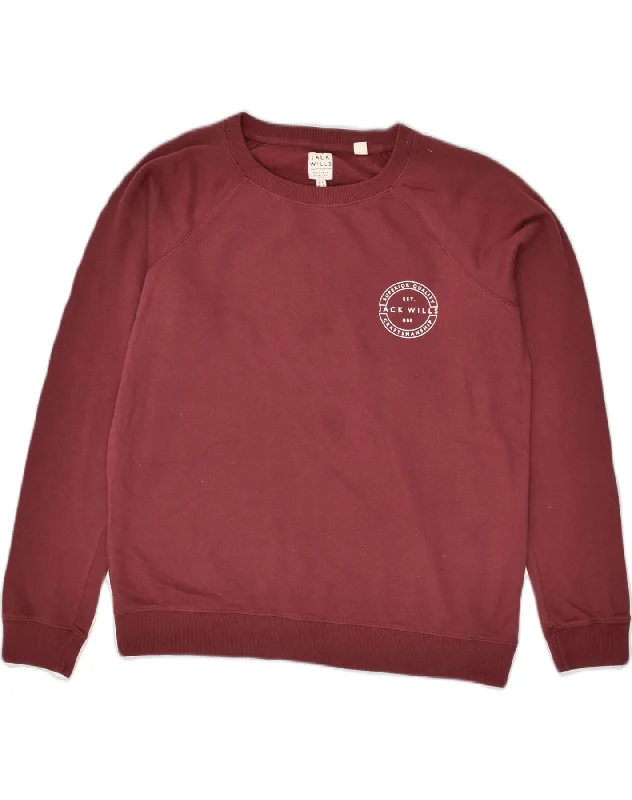 JACK WILLS Womens Sweatshirt Jumper UK 14 Large Maroon Cotton Hoodie with Neon Bright Vibrant JACK WILLS Womens Sweatshirt Jumper UK 14 Large Maroon Cotton Hoodie with Neon Bright Vibrant