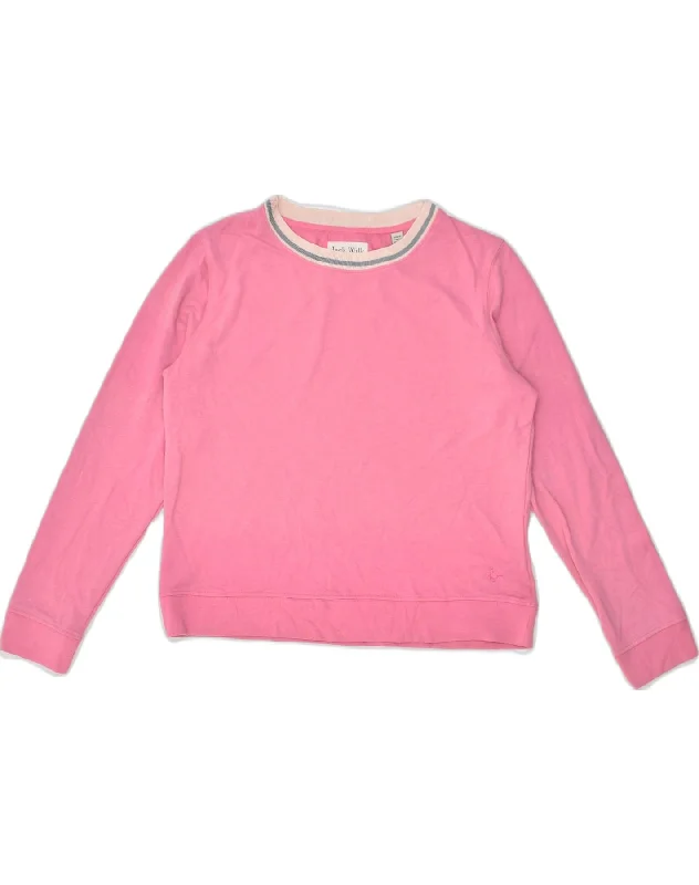 JACK WILLS Womens Sweatshirt Jumper UK 14 Large  Pink Polyester Hoodie with Stripes Bold Sporty