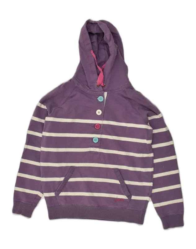 JOULES Womens Hoodie Jumper UK 10 Small Purple Striped Cotton Hoodie with Strings Custom Fit Adjustable