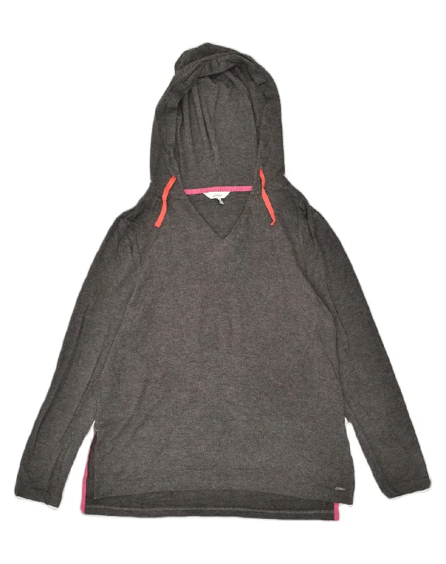 JOULES Womens Hoodie Jumper UK 12 Medium Grey Hoodie with Patch Decorative Personalized