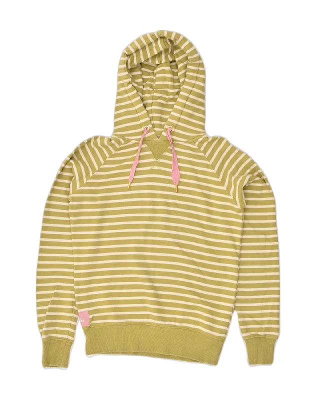 JOULES Womens Hoodie Jumper US 8 Medium Yellow Striped Cotton Hoodie with Set-In Sleeves Structured Classic