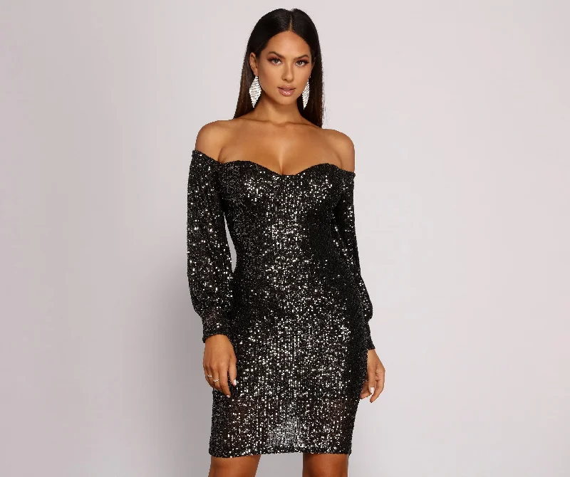 Lara Formal Sequin Mini Dress Elegant Off-Shoulder Dress Mini