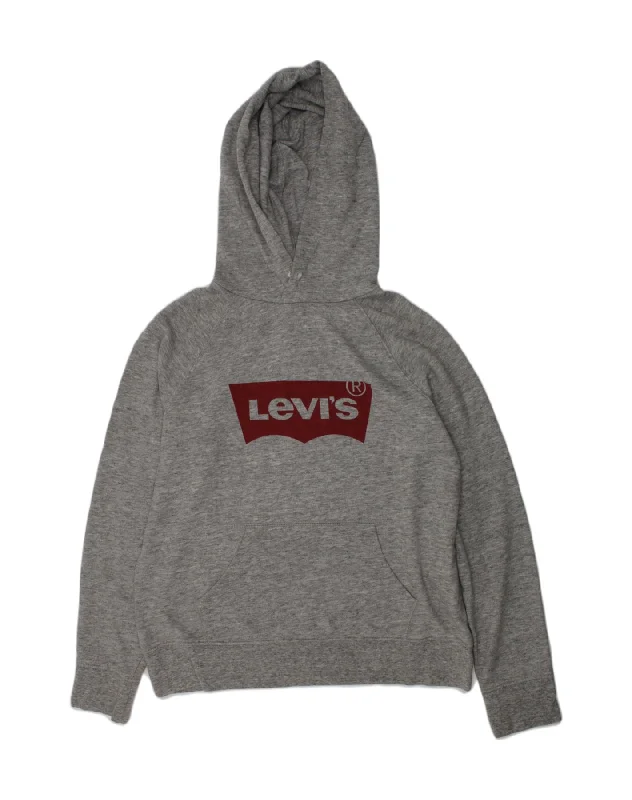 LEVI'S Womens Graphic Hoodie Jumper UK 10 Small Grey Cotton Hoodie with Zipper Placket Modern Functional LEVI'S Womens Graphic Hoodie Jumper UK 10 Small Grey Cotton Hoodie with Zipper Placket Modern Functional