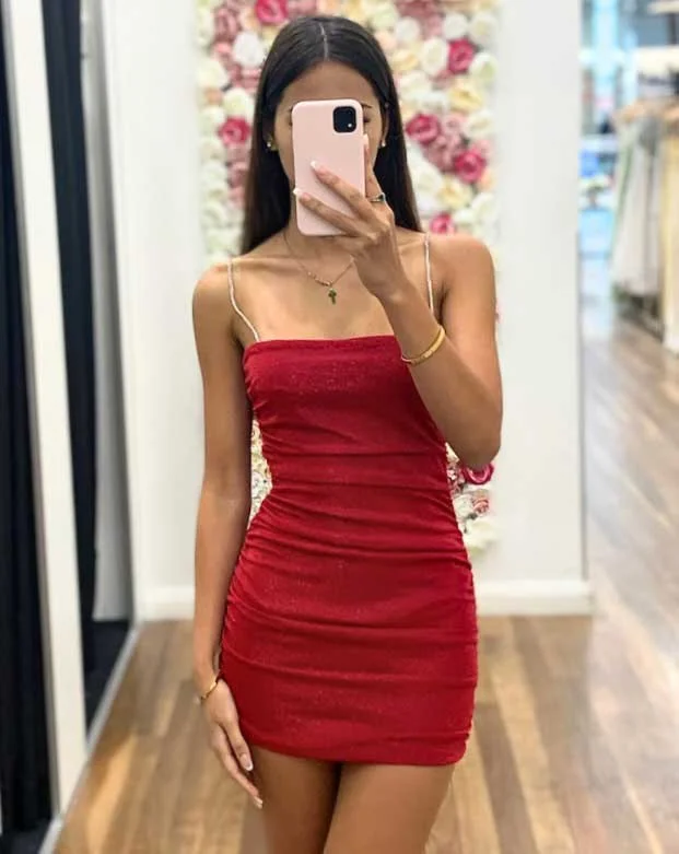 Maya Glitter Mini Dress - Red Classic Black Mini Dress