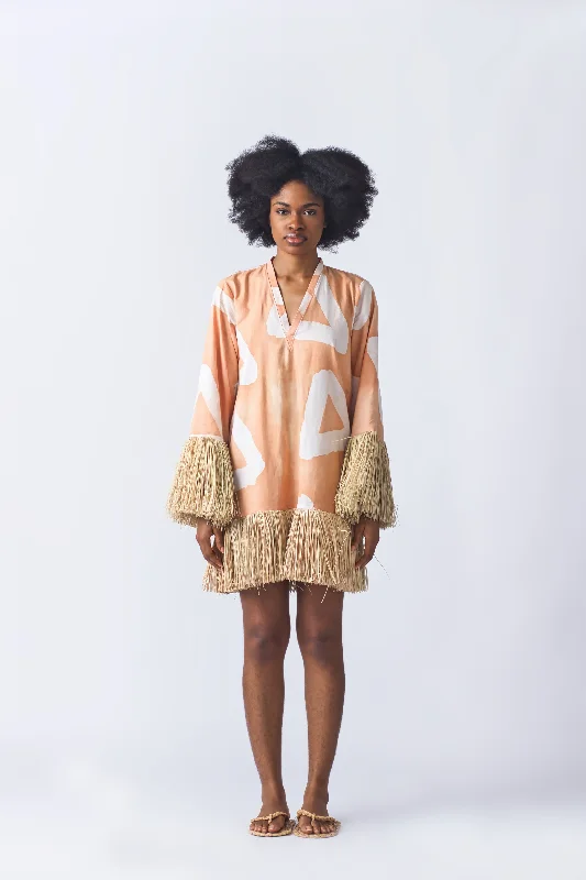 Raffia Doll Mini Dress - Peach Cozy Cowl Neck Mini Dress