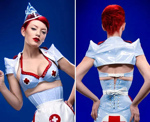 PVC Nurse bra with pleated accents Sexy Lace Bralette