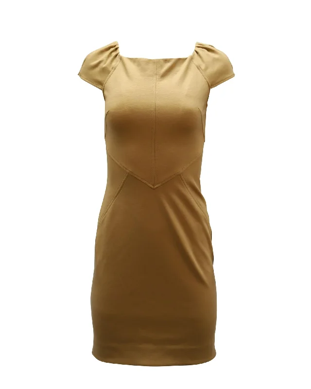 Diane Von Furstenberg Sheath Mini Dress in Brown Wool Fashionable Mini Dress with Frills