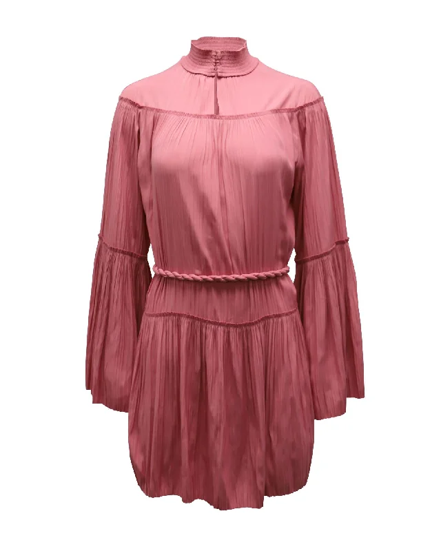 Long-Sleeved Pleated Pink Mini Dress in Polyester by A.L.C. Classic Solid Mini Dress Long-Sleeved Pleated Pink Mini Dress in Polyester by A.L.C. Classic Solid Mini Dress