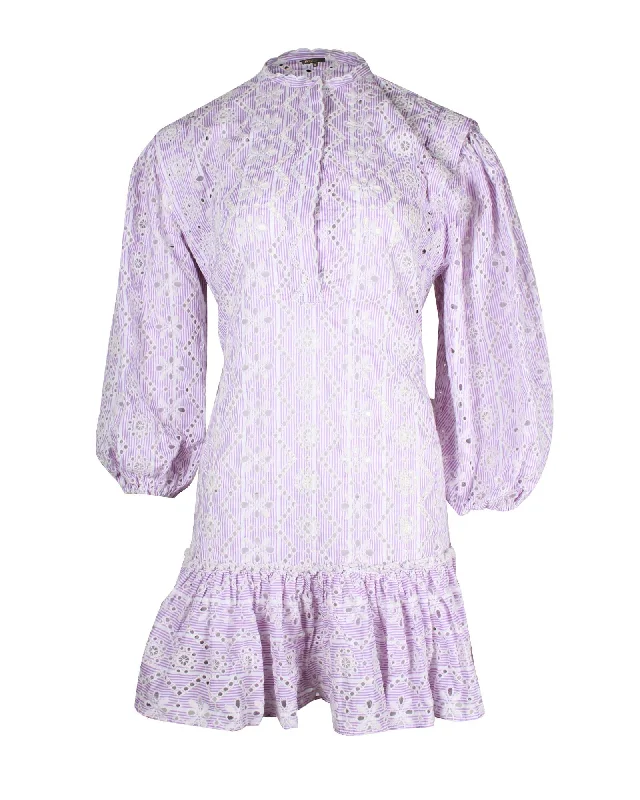 Lilac Cotton Eyelet Striped Mini Dress with Floral Embroidery Cozy Ribbed Mini Dress Lilac Cotton Eyelet Striped Mini Dress with Floral Embroidery Cozy Ribbed Mini Dress