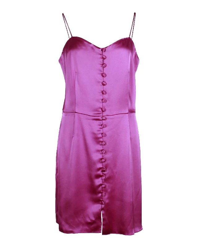 Purple Slip Mini Dress with Satin Finish and Button Detailing Fashionable Mini Dress with Pockets Purple Slip Mini Dress with Satin Finish and Button Detailing Fashionable Mini Dress with Pockets