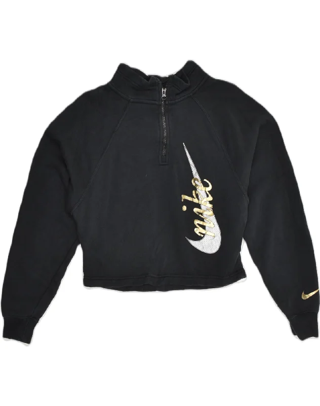 NIKE Womens Crop Graphic Sweatshirt Jumper UK 6 XS Black Cotton Hoodie with Patch Decorative Personalized NIKE Womens Crop Graphic Sweatshirt Jumper UK 6 XS Black Cotton Hoodie with Patch Decorative Personalized