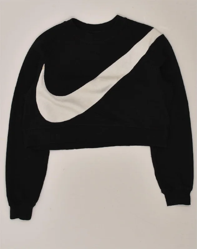 NIKE Womens Crop Sweatshirt Jumper UK 6 XS Black Cotton Hoodie with Sequins Glamorous Eye-catching NIKE Womens Crop Sweatshirt Jumper UK 6 XS Black Cotton Hoodie with Sequins Glamorous Eye-catching