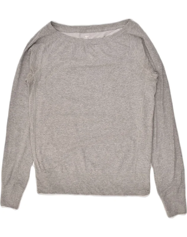 NIKE Womens Dri Fit Sweatshirt Jumper UK 14 Medium Grey Cotton Hoodie with Oversized Fit Loose Comfortable NIKE Womens Dri Fit Sweatshirt Jumper UK 14 Medium Grey Cotton Hoodie with Oversized Fit Loose Comfortable