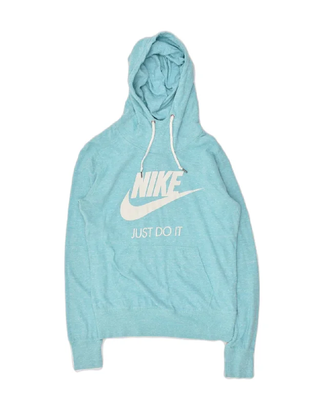 NIKE Womens Graphic Hoodie Jumper UK 14 Medium Blue Flecked Cotton Hoodie with Relaxed Fit Easy Casual NIKE Womens Graphic Hoodie Jumper UK 14 Medium Blue Flecked Cotton Hoodie with Relaxed Fit Easy Casual