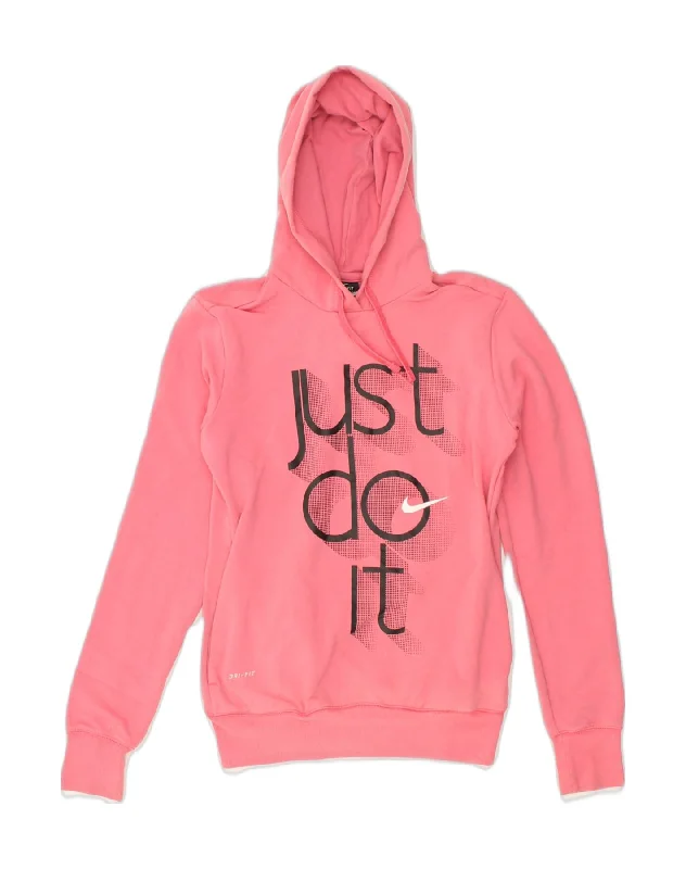 NIKE Womens Graphic Hoodie Jumper UK 6 XS Pink Cotton Hoodie Dress Longline Feminine NIKE Womens Graphic Hoodie Jumper UK 6 XS Pink Cotton Hoodie Dress Longline Feminine
